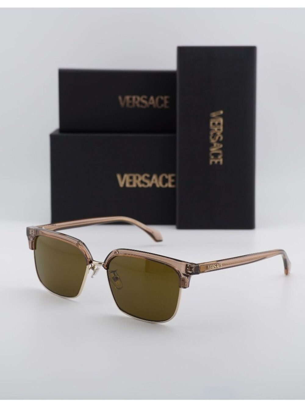 Versace VE4494D 551883 Browline Sunglasses – Transparent Brown / Brown
